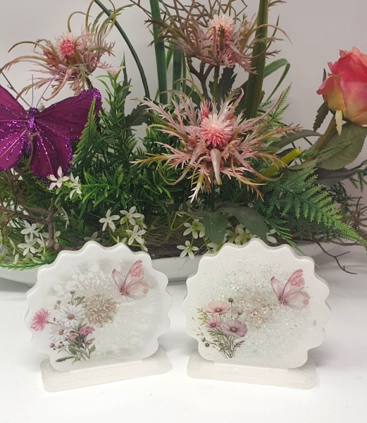 2 edle Untersetzer mit Halter aus Epoxidharz