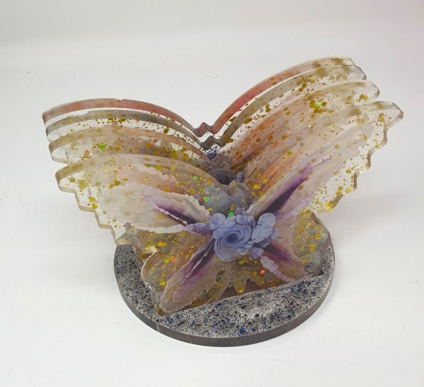 4 Schmetterlings-Untersetzer mit Halter aus Epoxidharz